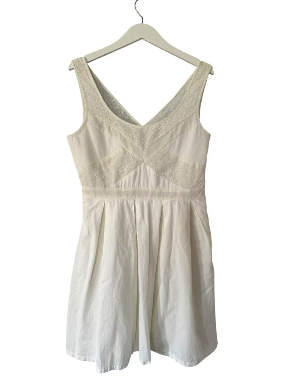 American Eagle Sundress Size 10 Off-White Sleeveless Eyelet Pleated Cotton/Poly